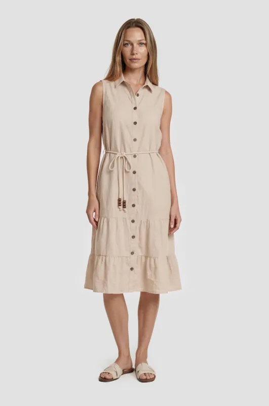Sleeveless Button Down Dress - Beige made by Fairweather