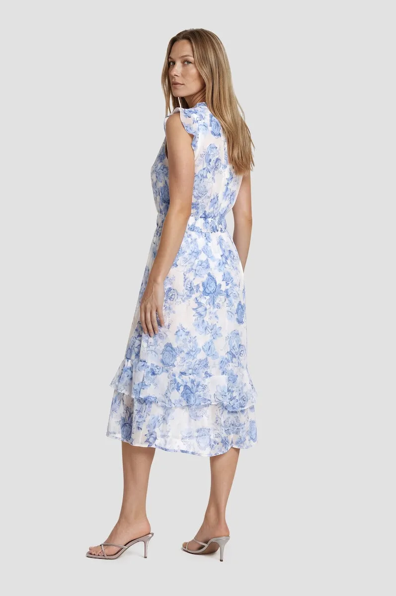 Frill Sleeve Printed Tiered Dress - Blue sold by Fairweather product image thumbnail 2