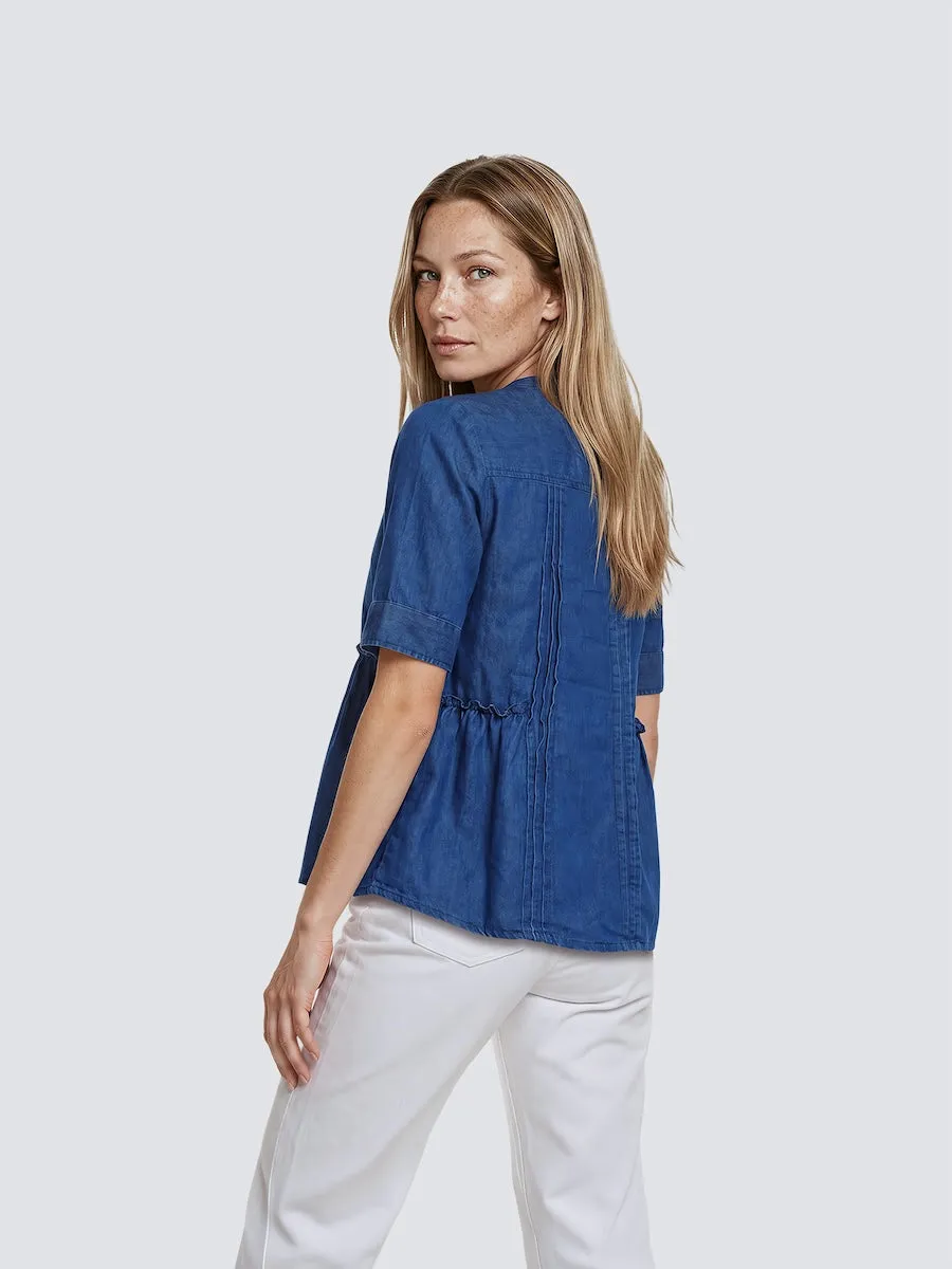 Half Sleeve Pleated Button Down Shirt - Blue sold by Fairweather product image thumbnail 2