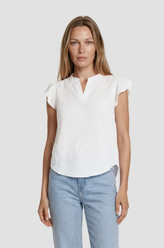 Cap Sleeve V Neck Shirt - White made by Fairweather