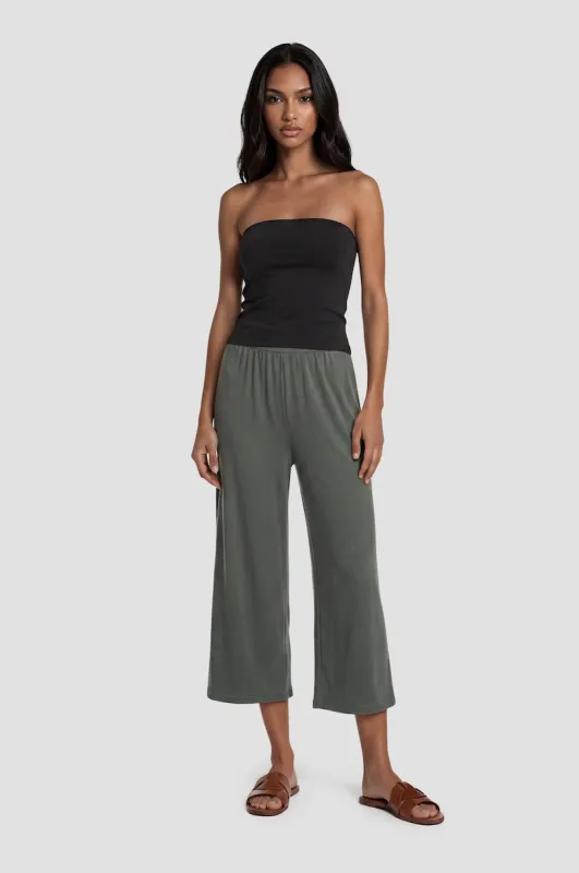 Foldover Wide Leg Cropped Pants - Green made by Fairweather