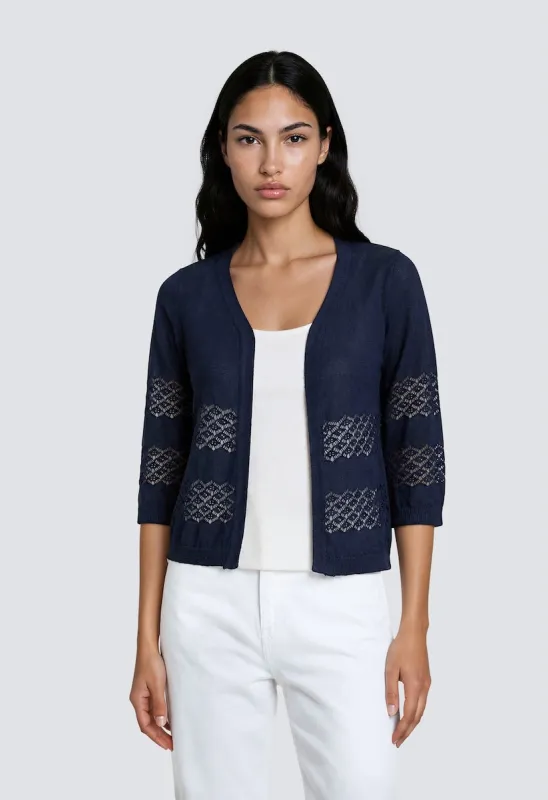 Half Sleeve Cropped Cardigan - Navy made by Fairweather
