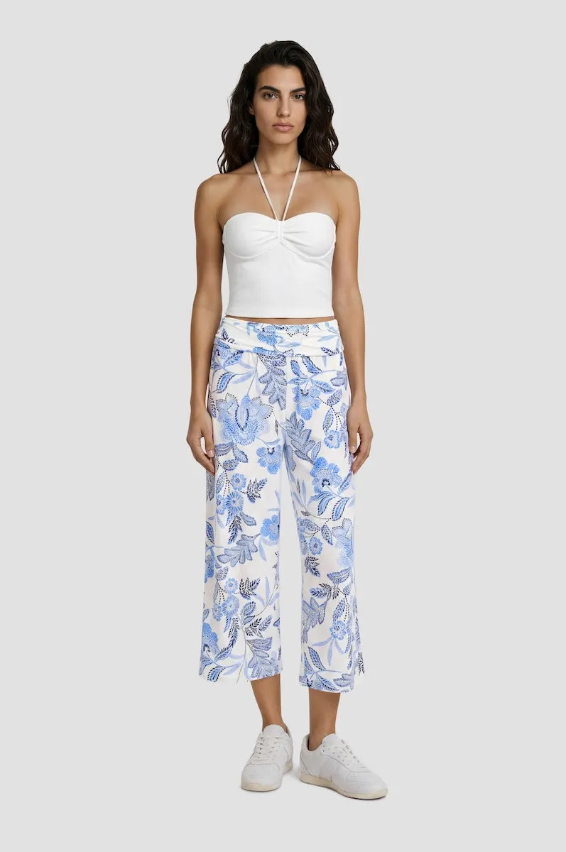 Foldover Wide Leg Cropped Pants - Blue sold by Fairweather