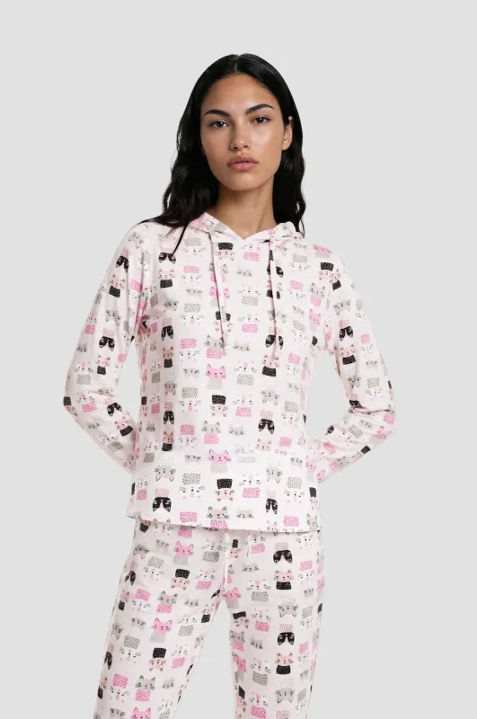 Long Sleeve Hooded Pajama Top - Pink made by Fairweather