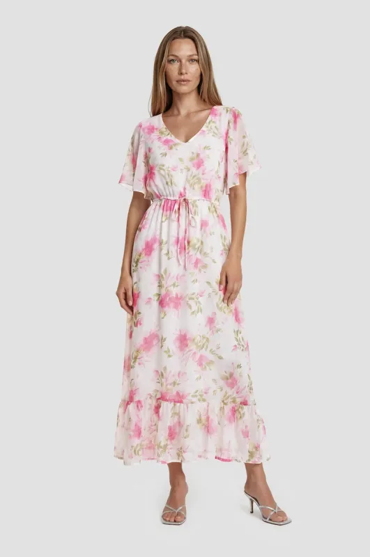 Printed Tiered Maxi Dress - White made by Fairweather