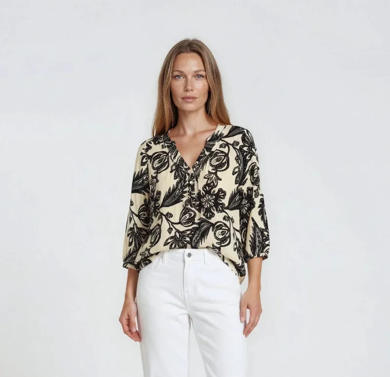 Printed Pleated Tunic - Cream sold by Fairweather