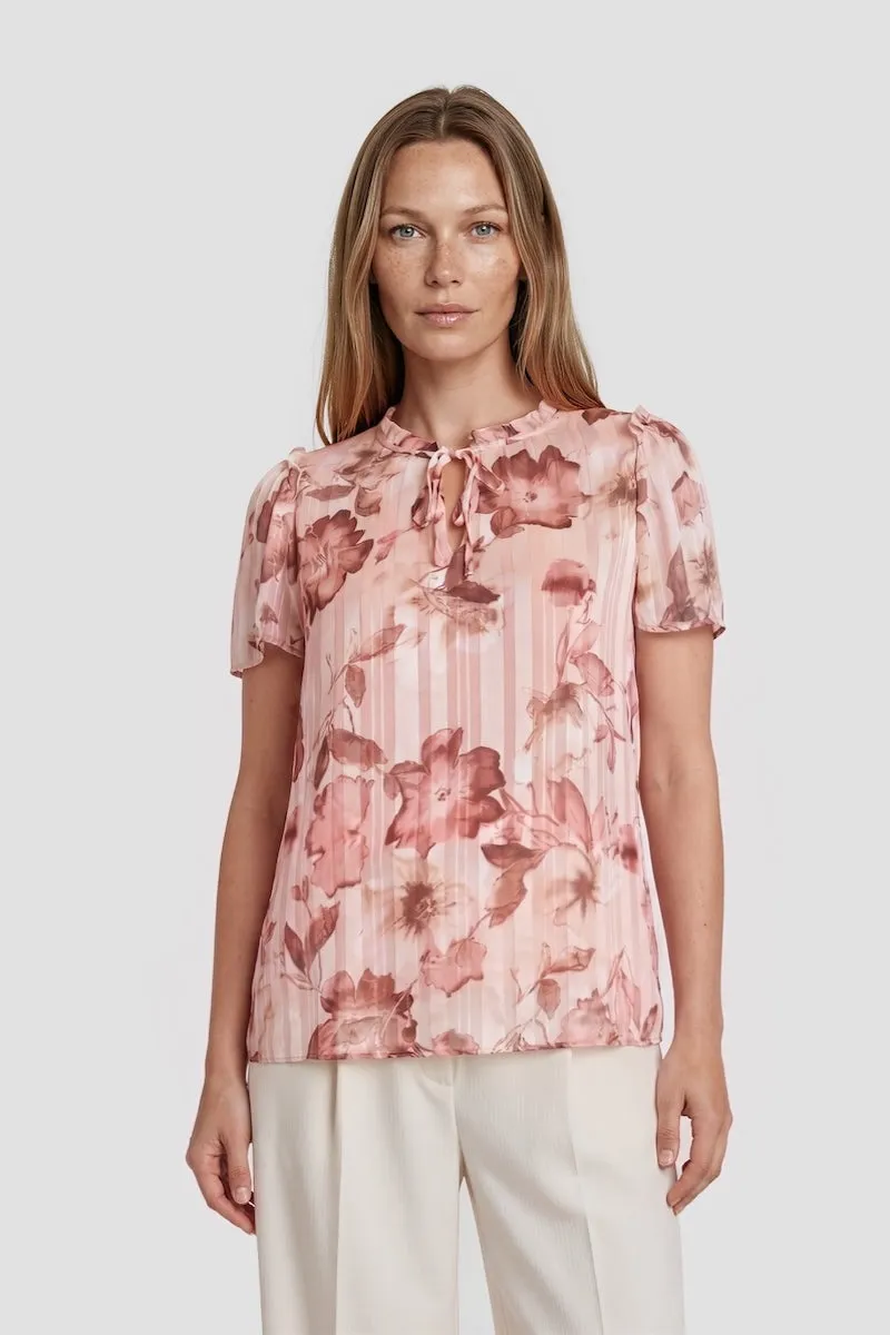 Short Sleeve Ruffle Neck Top - Pink sold by Fairweather