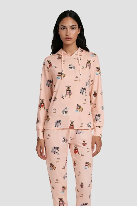 Dog Print Long Sleeve Hoody Pajama Top - Blush made by Fairweather