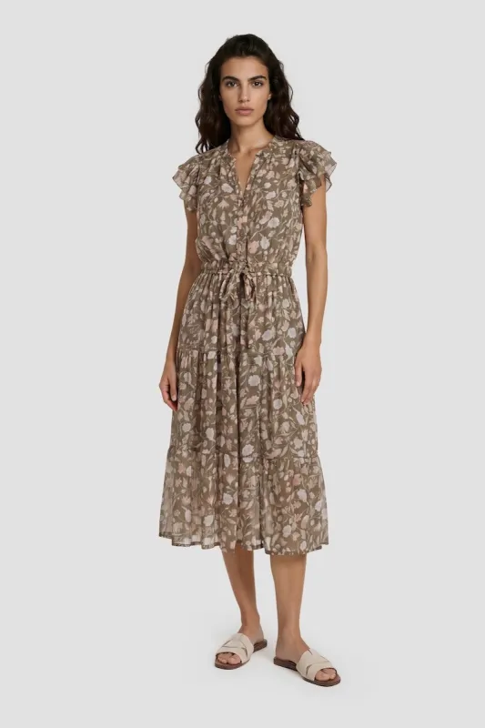 Short Sleeve Tie-Up Midi Dress - Green made by Fairweather