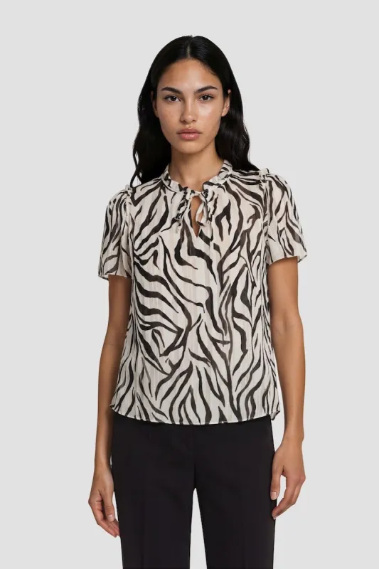 Short Sleeve Ruffle Neck Top - White made by Fairweather