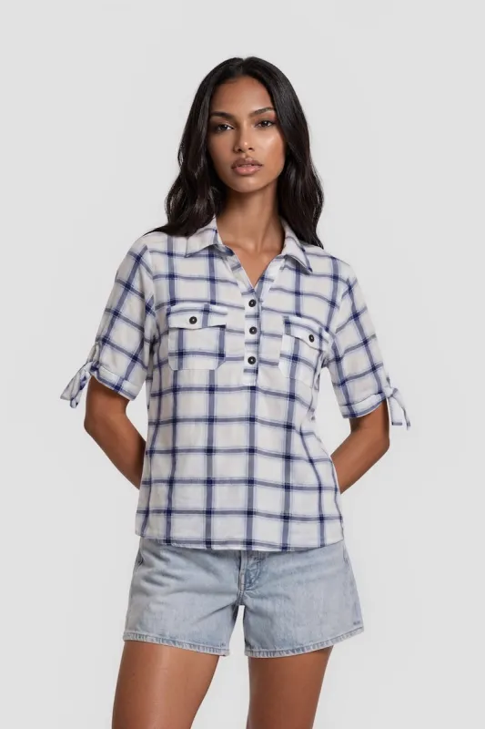 Plaid Short Sleeve Button-Up Shirt - White made by Fairweather