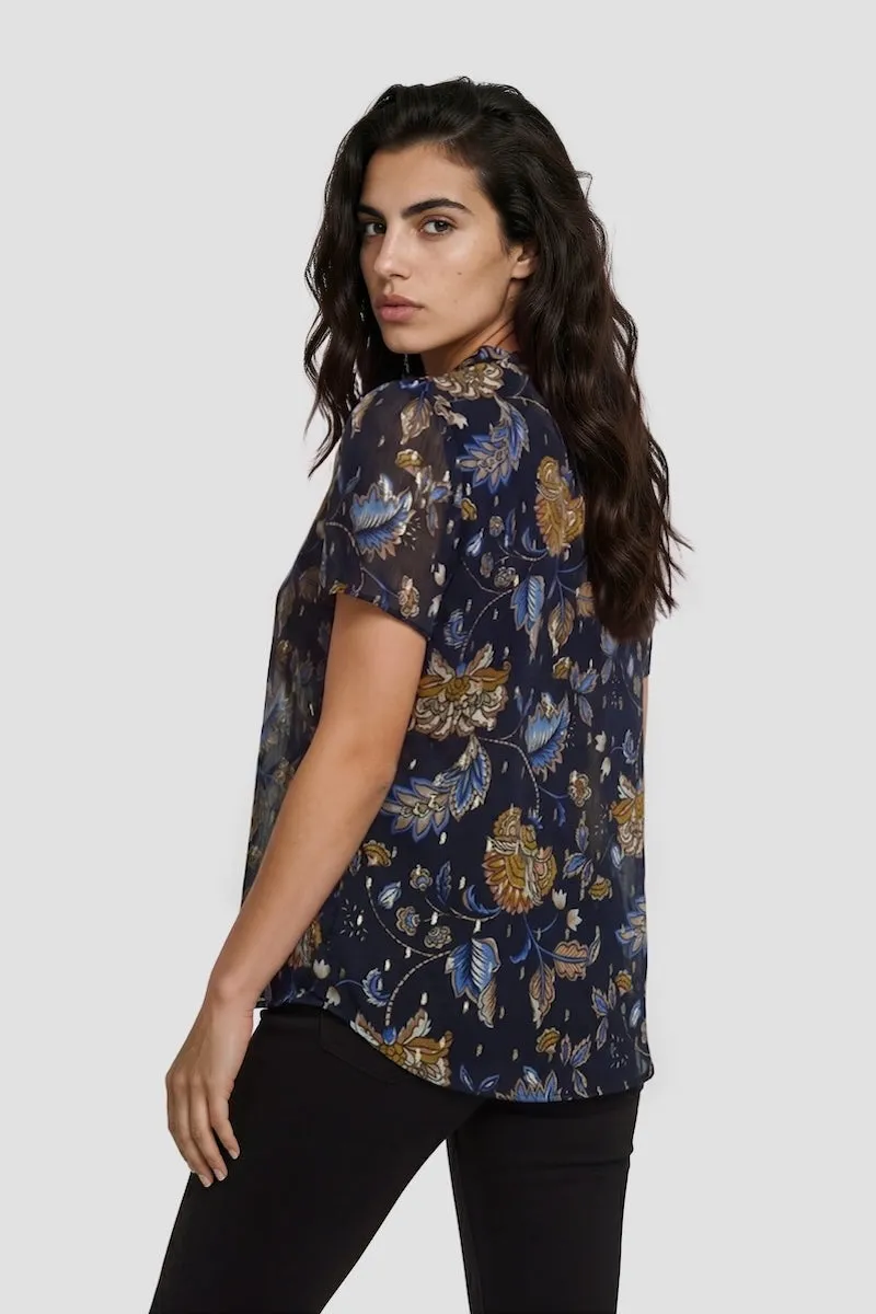 Short Sleeve Ruffle Neckline Top - Navy sold by Fairweather product image thumbnail 2