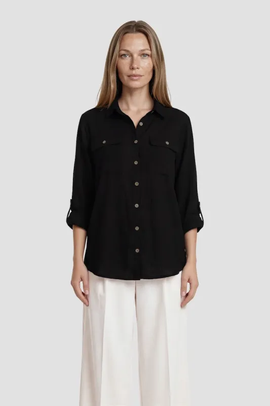 Long Sleeve Button Down Shirt - Black made by Fairweather