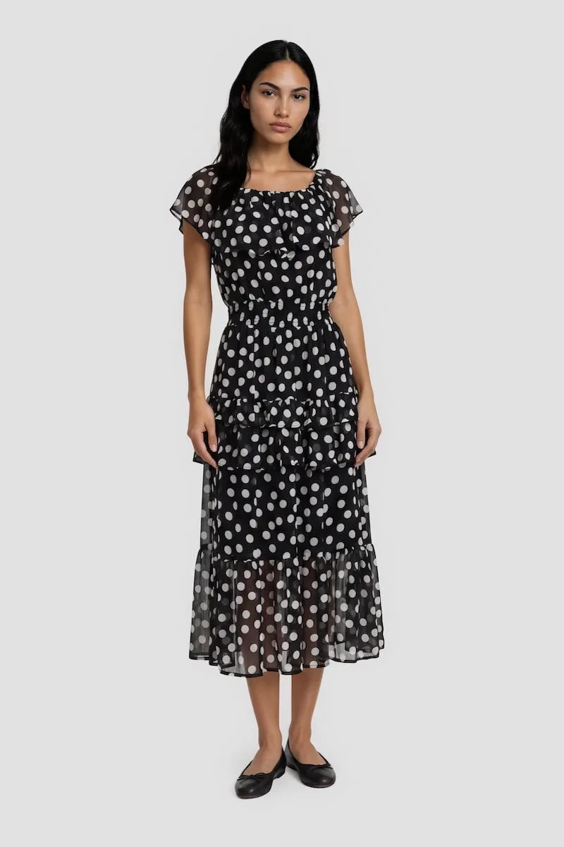 Short Sleeve Ruffle Dress - Black sold by Fairweather