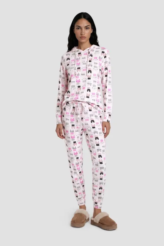 Cat Print Jogger Pajama Pants - Pink made by Fairweather