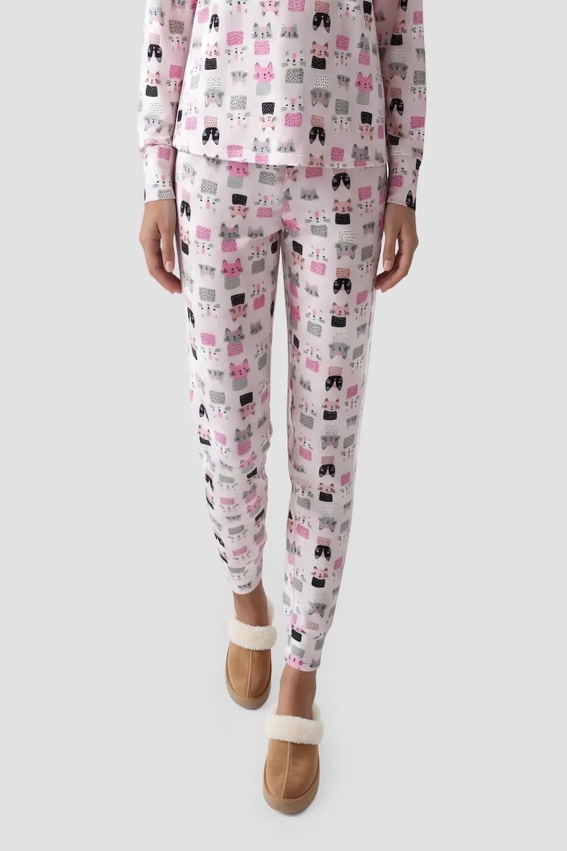 Cat Print Jogger Pajama Pants - Pink sold by Fairweather product image thumbnail 2