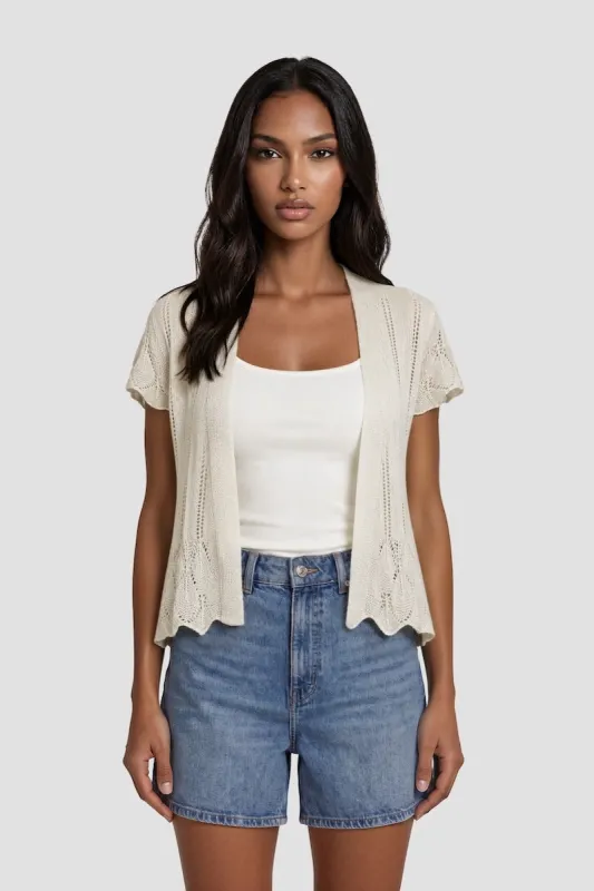 Short Sleeve Open Cardigan - Beige made by Fairweather