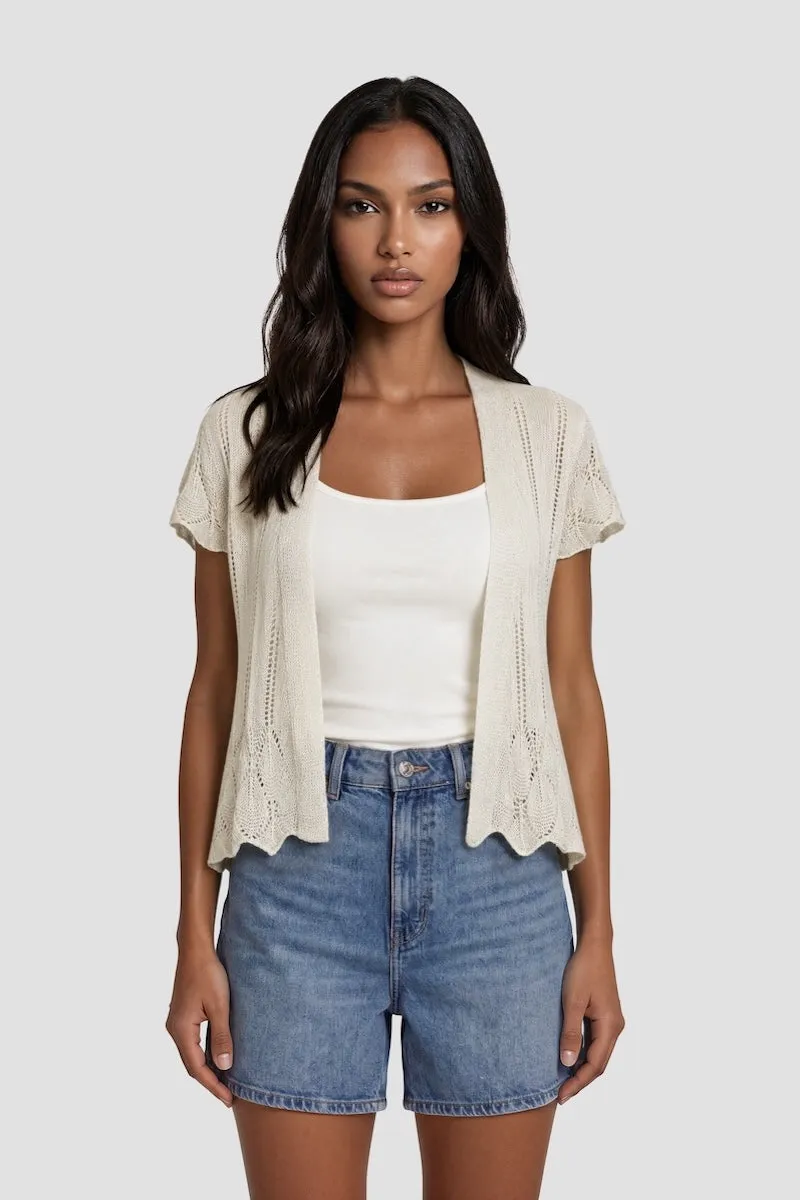 Short Sleeve Open Cardigan - Beige sold by Fairweather