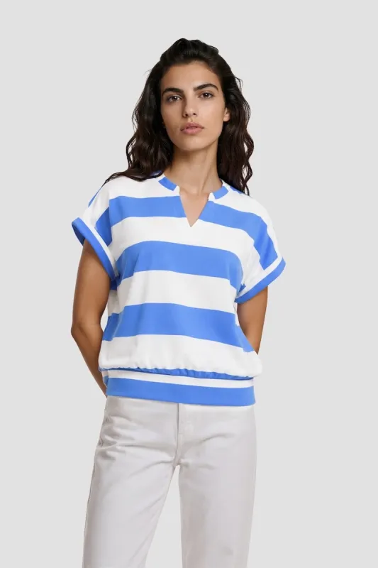 V-Neck Short Sleeve Striped Top - Blue made by Fairweather