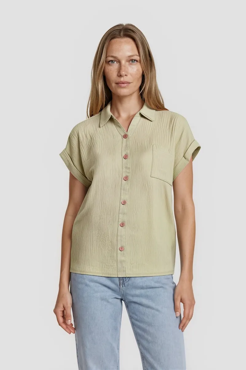 Short Sleeve Button Down Shirt - Green sold by Fairweather