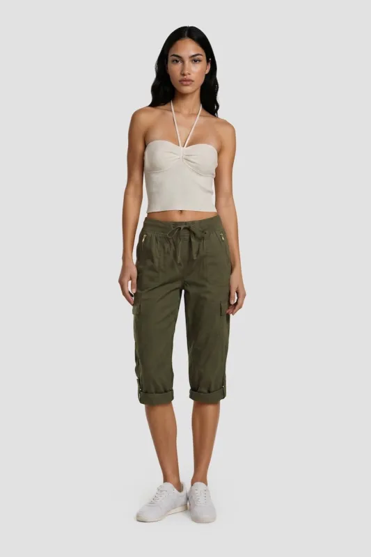 Tie-Up Capri Pant With Cuffed Hems - Olive made by Fairweather