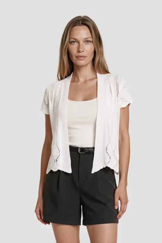 Short Sleeve Open Cardigan - White made by Fairweather