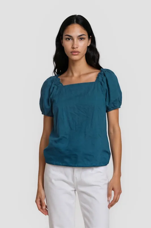 Square Neck Bell Sleeve Top - Teal made by Fairweather