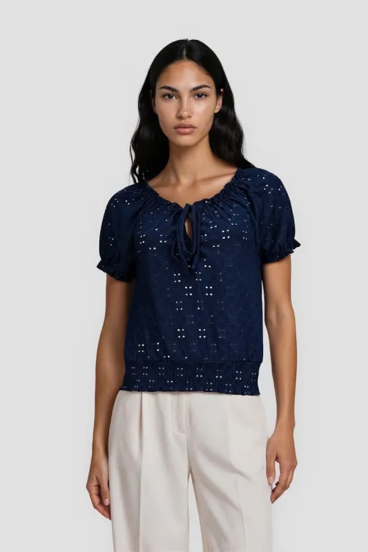 Bell Sleeve Ruffle Shirt - Navy made by Fairweather