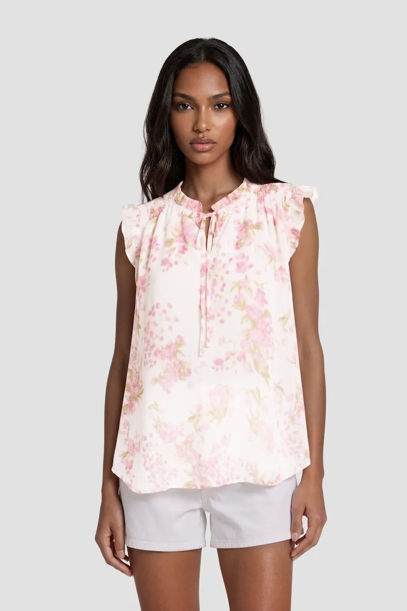 Ruffle Neck Cap Sleeve Shirt - Blush sold by Fairweather