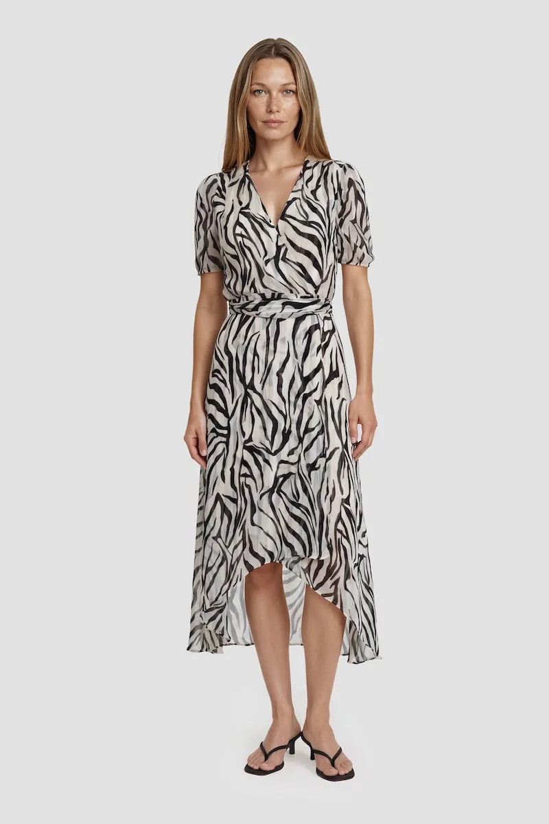 Short Sleeve V Neck Printed Midi Dress - White sold by Fairweather