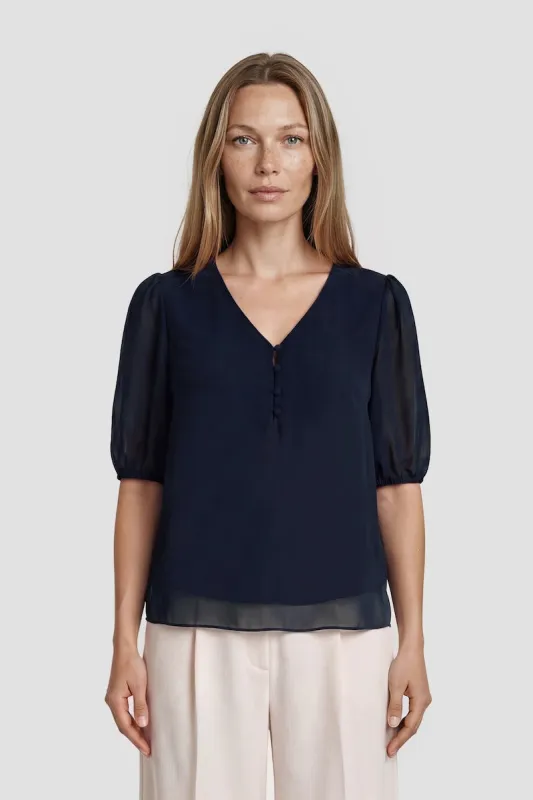 Short Sleeve Top With Buttons - Navy made by Costa Blanca