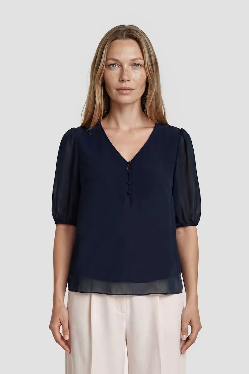 Short Sleeve Top With Buttons - Navy sold by Fairweather