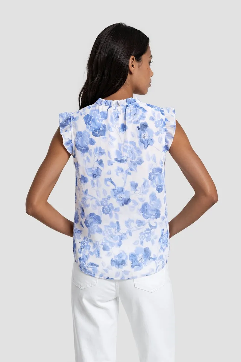 Ruffle Neck Cap Sleeve Shirt - Blue sold by Fairweather product image thumbnail 2