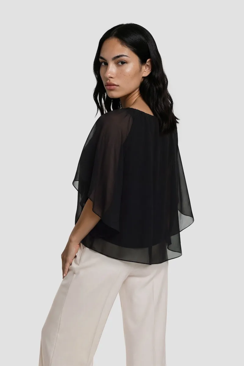 Flutter Sleeve Boat Neck Top - Black sold by Fairweather product image thumbnail 2