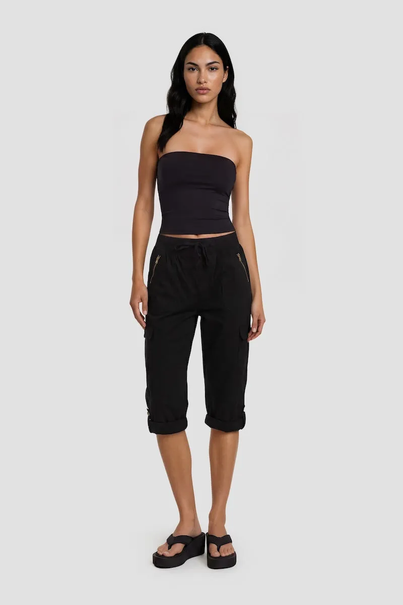 Tie-Up Capri Pant With Cuffed Hems - Black sold by Fairweather
