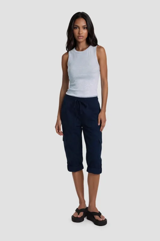 Tie-Up Capri Pant With Cuffed Hems - Navy made by Fairweather