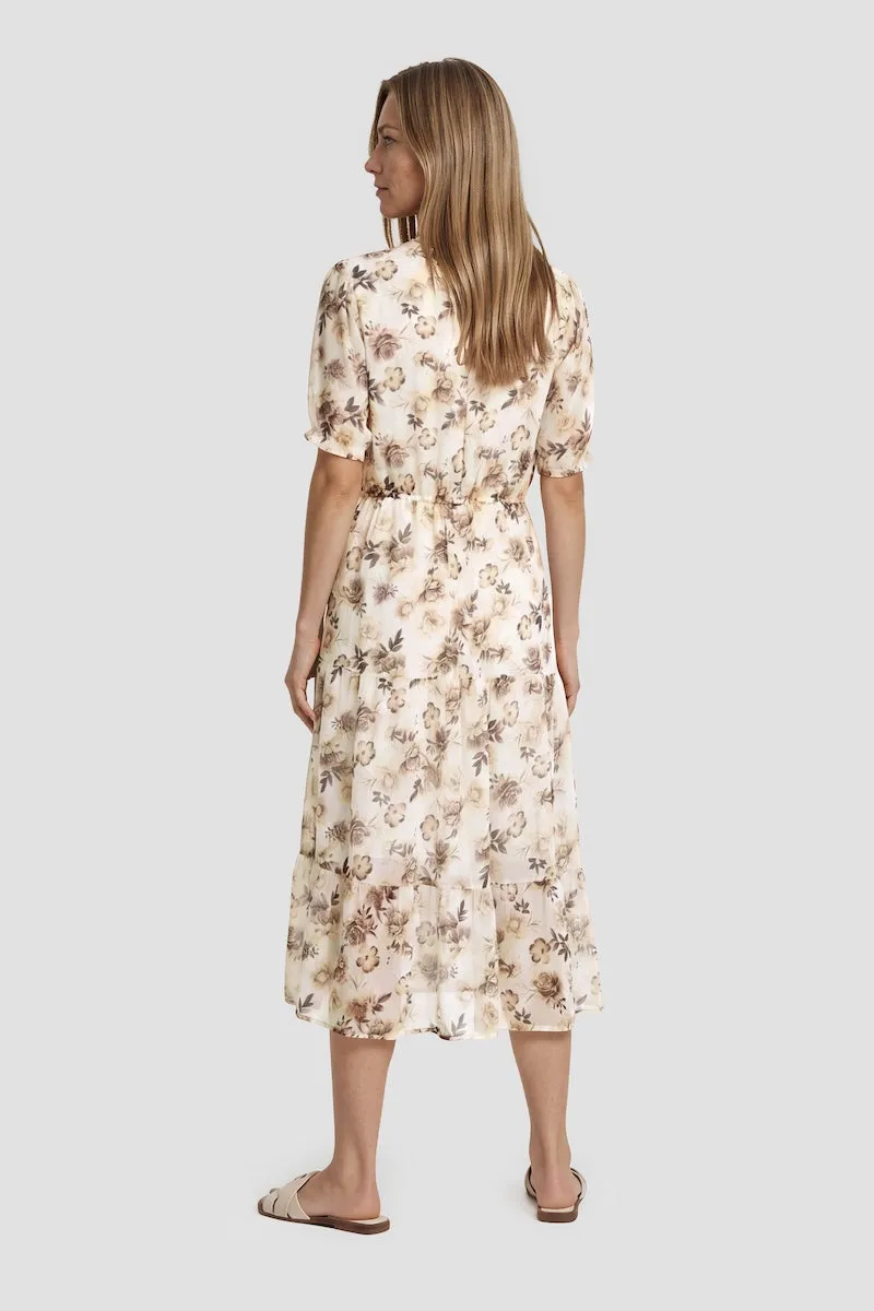 V Neck Flower Print Midi Dress - Taupe sold by Fairweather product image thumbnail 2