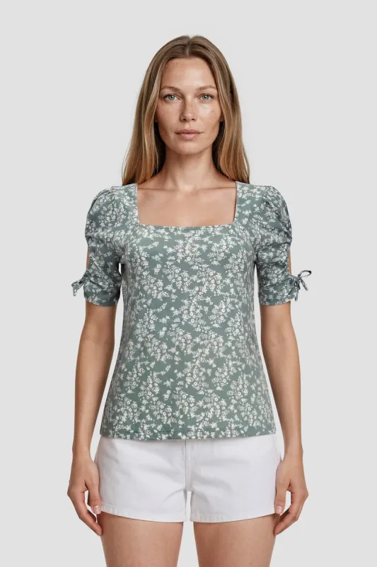 Tie Sleeve Square Neck Top - Mint made by Fairweather