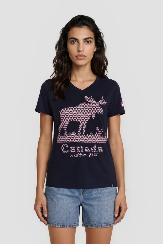 V-Neck Short Sleeve Printed Tee - Navy made by Fairweather