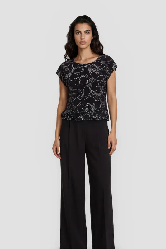 Cap Sleeve Printed Shirt - Black made by Fairweather