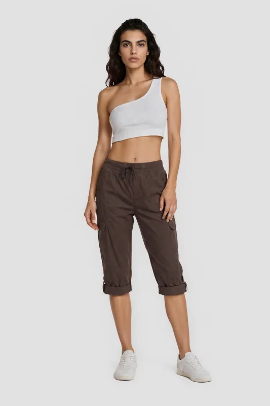Tie-Up Capris With Cuffed Hems - Brown made by Fairweather