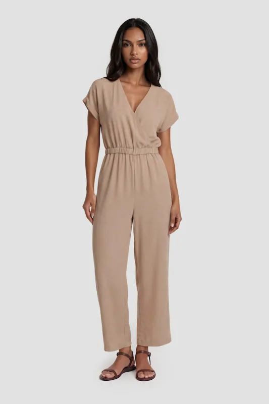 V-Neck Jumpsuit - Taupe made by Costa Blanca