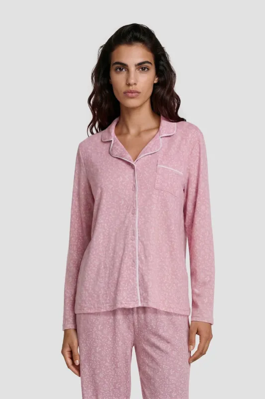 Long Sleeve Button Down Pajama Top - Pink made by Fairweather