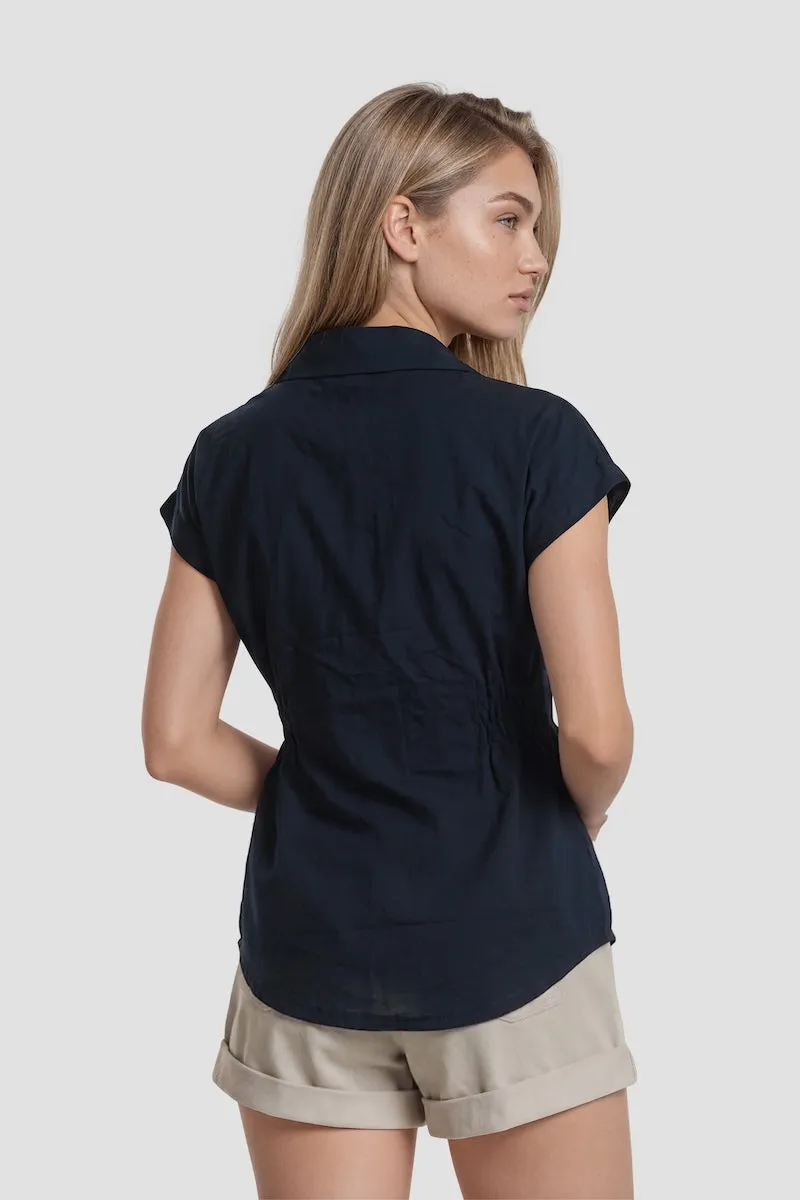 Cinched Waist Button Up Shirt - Navy sold by Fairweather product image thumbnail 2