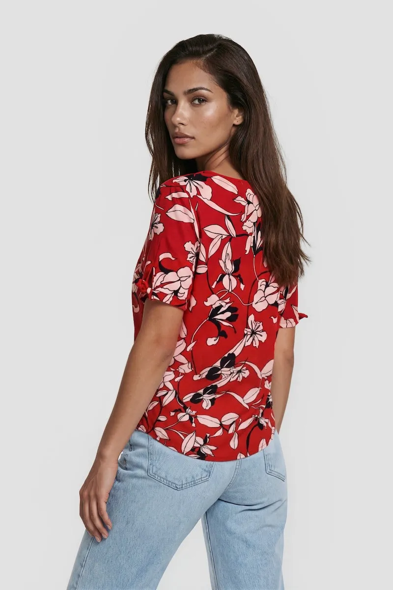 Tie Sleeves V-Neck Shirt - Red sold by Fairweather product image thumbnail 2