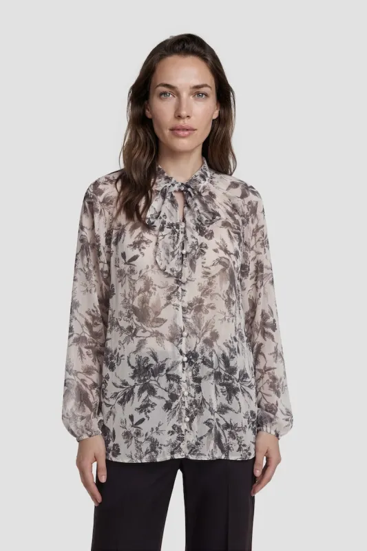 Long Sleeve Flower Print Tie Shirt - Grey made by Fairweather