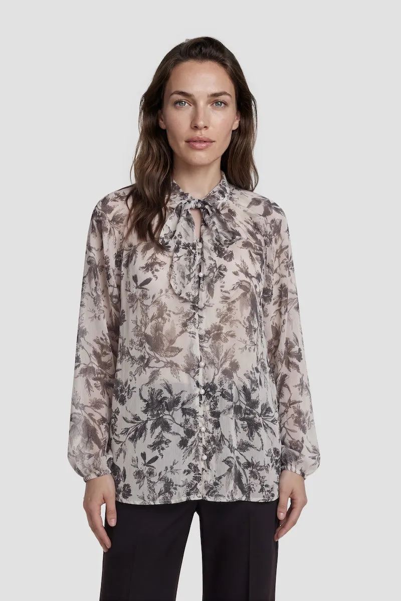 Long Sleeve Flower Print Tie Shirt - Grey sold by Fairweather