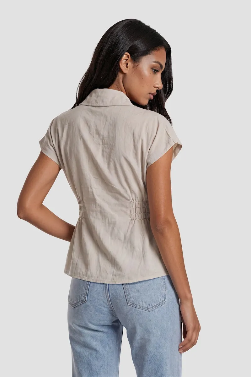 Cinched Waist Button Up Shirt - Taupe sold by Fairweather product image thumbnail 2