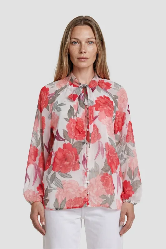 Long Sleeve Flower Print Tie Shirt - Multi made by Fairweather