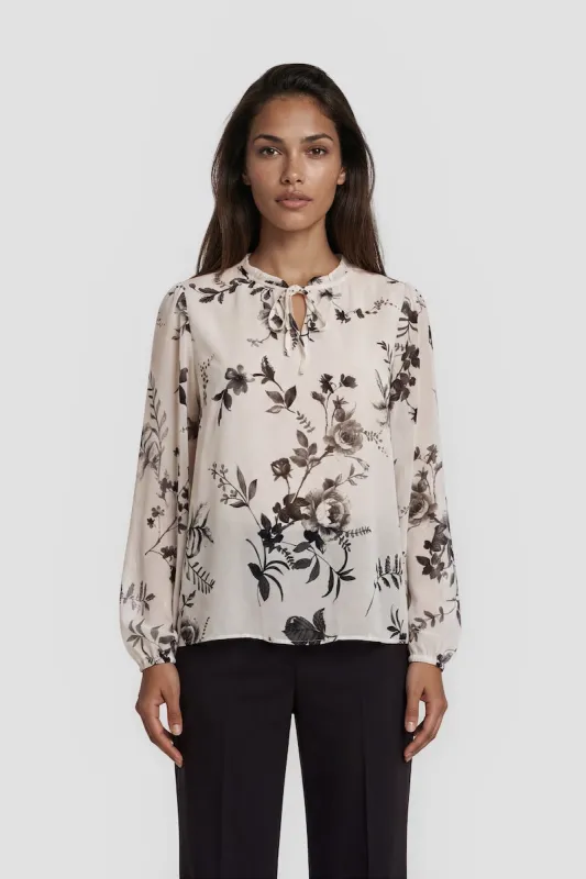 Long Sleeve Ruffle Neck Top - White made by Costa Blanca